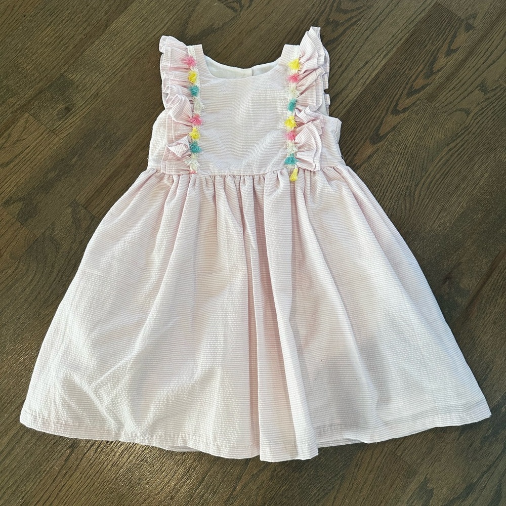 Pippa & Julie— pink and white seersucker dress with multicolor tassels- size 5